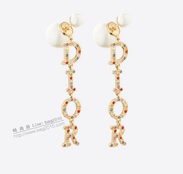 Dior飾品 迪奧經典熱銷款字母彩鑽925銀針耳環 Dior大小珠耳釘  zgd1428